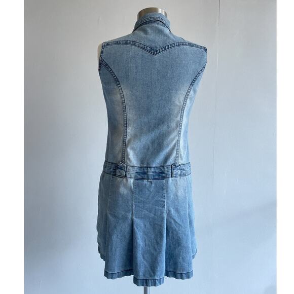 Vtg Y2K Denim Button Up Pleated Mini Dress QZYZ Sleeveless Size L - Picture 7 of 9